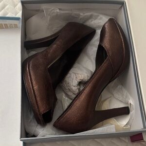 Nine West Metallic Brown Peep-Toe Heels